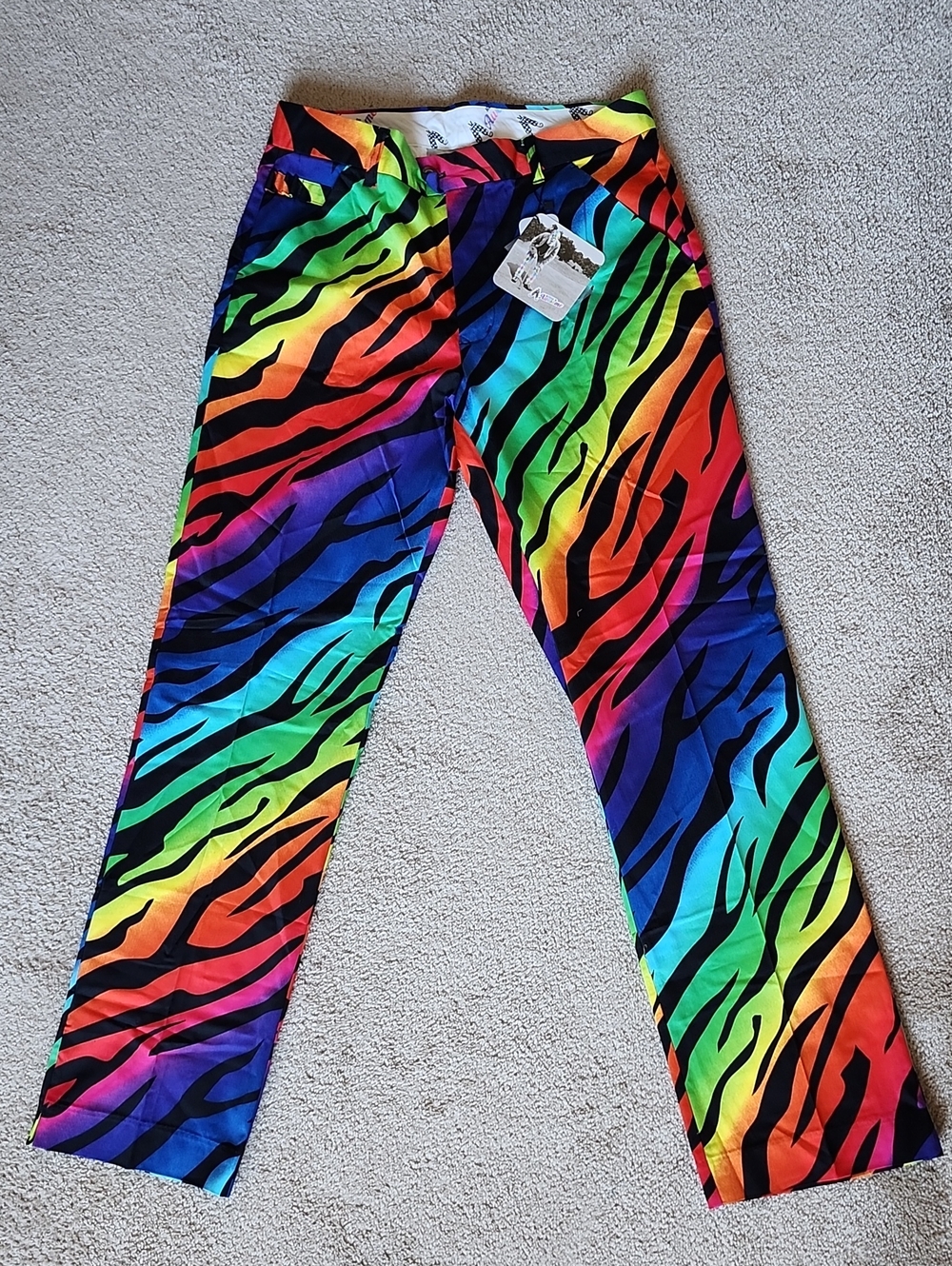Royal & Awesome Golf Pants Bright Rainbow Zebra Print - Multicolor